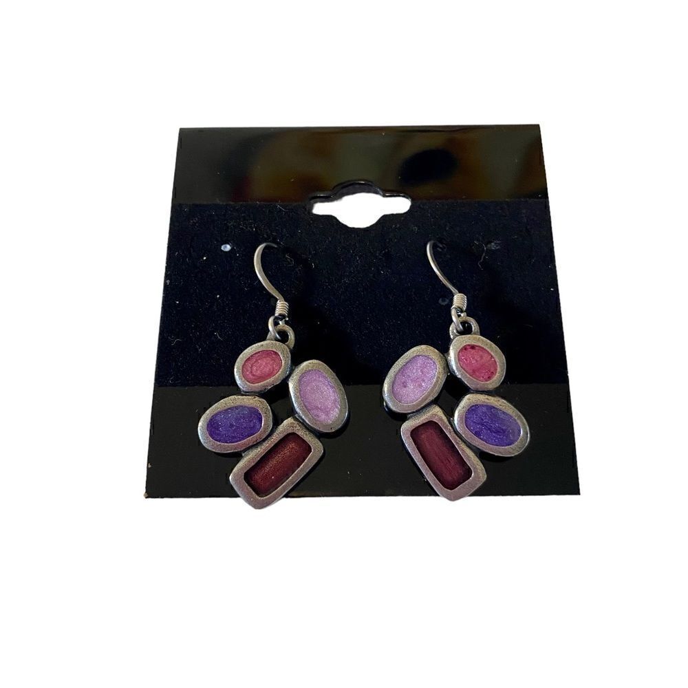Danworth Pewter Geometric Drop Earrings in various shades of Plum & Purple.